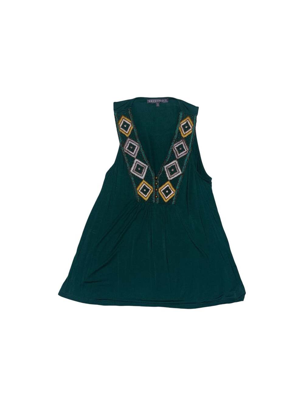 Brixon Ivy Tank Top Size M Green Beaded V-Neck